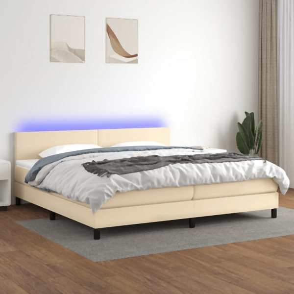 vidaXL Boxspringbett mit Matratze & LED Creme 200x200 cm Stoff, 3133026
