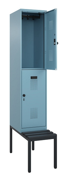 C+P Doppelstock-Spind Evolo PLUS, Bank, 2 Fächer, 2120x400x815mm, 0010/0010, Drehriegel, Sitzfläche Kunststoff, Sitzbank, 0493507-12 S10102