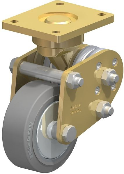 Blickle BPFE-ALEV 100K-SG-FA Schwerlast-Bockrolle mit Polyurethan-Drehfedern, Elastik-Vollgummi, Grau, 736750