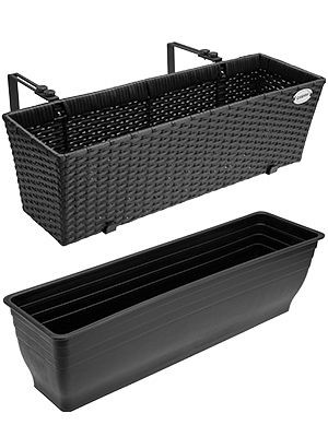 casaria Polyrattan Blumenkasten 2er-Set Schwarz, 108062