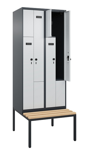 C+P Z-Spind Evolo PLUS, Bank, 4 Fächer, 2120x800x815mm, 7016/7035, Drehriegel, Sitzfläche Buche-Hartholz, Sitzbank, 0490537-224 S10014