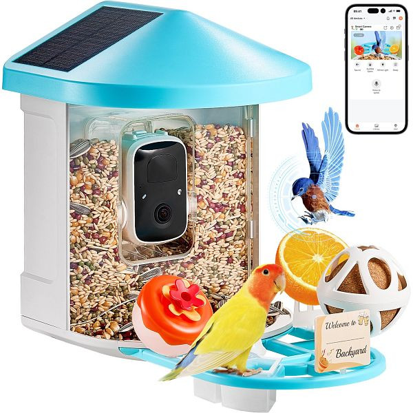 VEVOR Vogelfutterhaus mit Kamera Vogelfutterstation Futterspender 2xSolarmodule, DSXTDWNQWDCMFIOKWY3