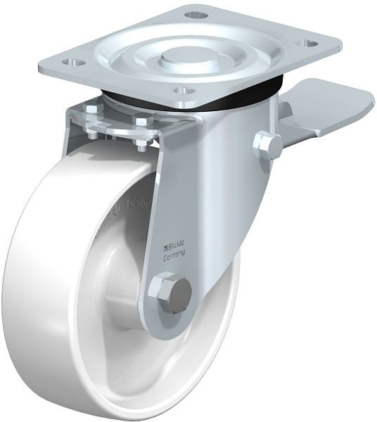 Blickle L-PPN 150R-ST Stahlblech-Lenkrolle, mittelschwere Ausführung, mit Anschraubplatte & Feststeller, Polypropylen, Weiß, 762814