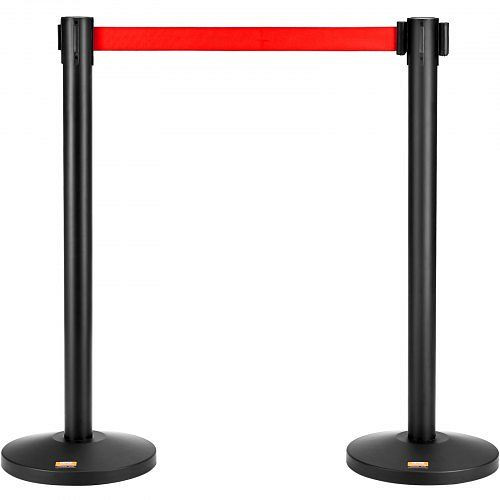 VEVOR Personenleitsystem-Absperrband Schwarzer Absperrständer 2-teilig, 3,3 m x 48 mm Einziehbarer Roter Gürtel, Kohlenstoffstahl, ZGGLZHSTZX2JQGN8RV0