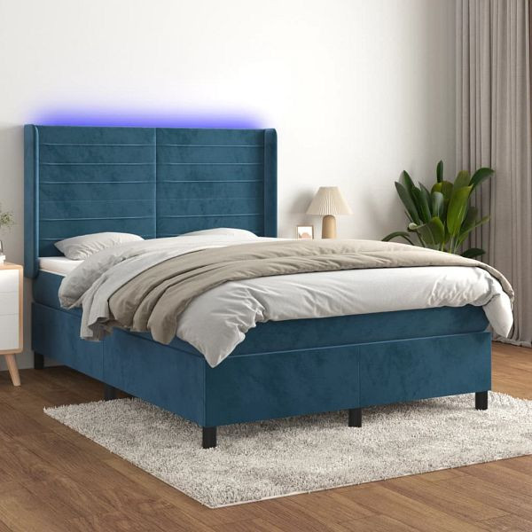 vidaXL Boxspringbett mit Matratze & LED Dunkelblau 140x200 cm Samt, 3139629