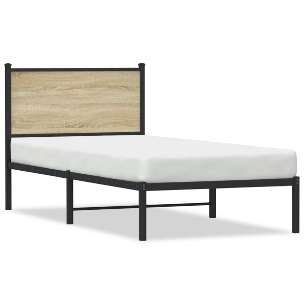 vidaXL Bettgestell mit Kopfteil Metall Sonoma-Eiche 75x190 cm, 4007706