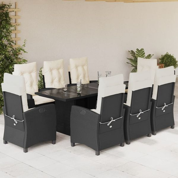 vidaXL 9-teilig Garten-Essgruppe mit Kissen Schwarz Poly Rattan, 3212682