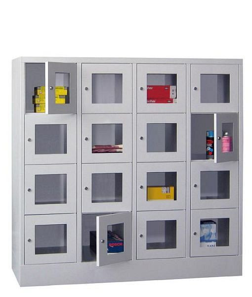 Pavoy Schließfachschrank mit Sockel 1518/500/1600, 4b x 4h, Zylinderschloss, Abteilbreite 400, Sichtfenster, 61213-444-091-910611