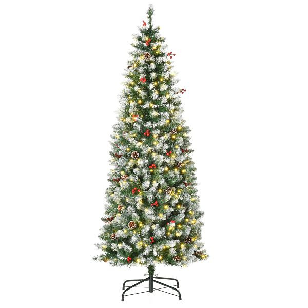HOMCOM Künstlicher Weihnachtsbaum 180 cm Tannenbaum künstlich mit LED Beleuchtung, Schnee, 618 Spitzen Christbaum, 830-380V92