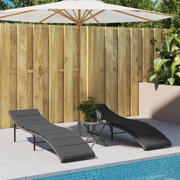 vidaXL Sonnenliegen 2 Stück mit Auflagen Grau Poly Rattan, 3277303