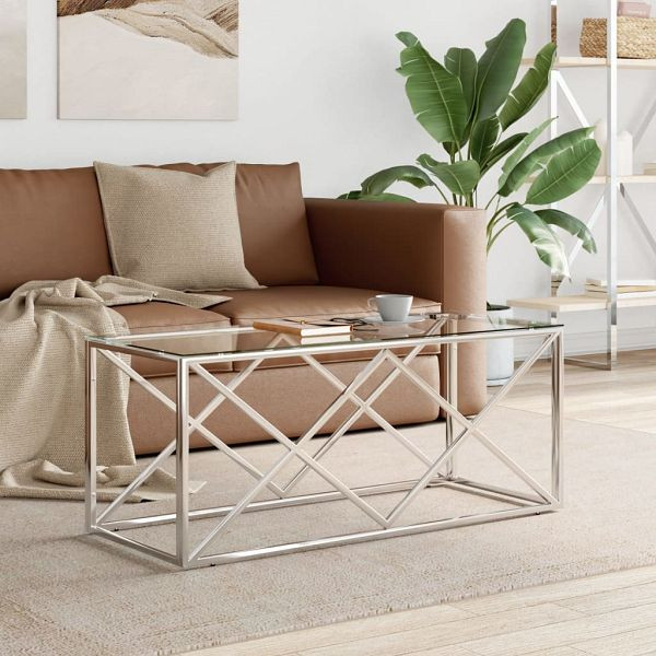 vidaXL Couchtisch 110x45x45 cm Edelstahl und Glas, 349961