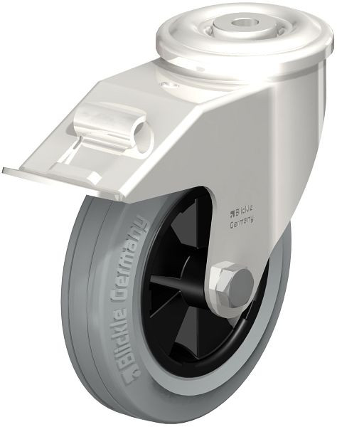 Blickle LEXR-VPP 150G-FI-SG Edelstahl-Lenkrolle mit Rückenloch & Feststeller, Vollgummi, Grau, 650747