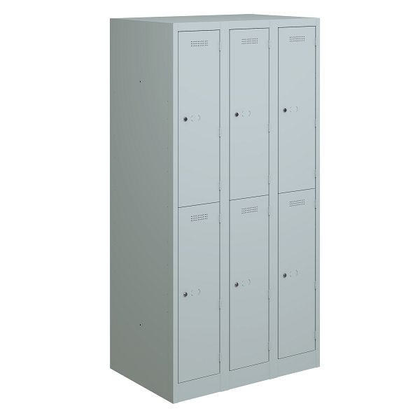 Bisley Garderobenschrank Primary Locker 3 Abteile mit zwei Fächern 900 mm, Farbe lichtgrau, PL3050T2645