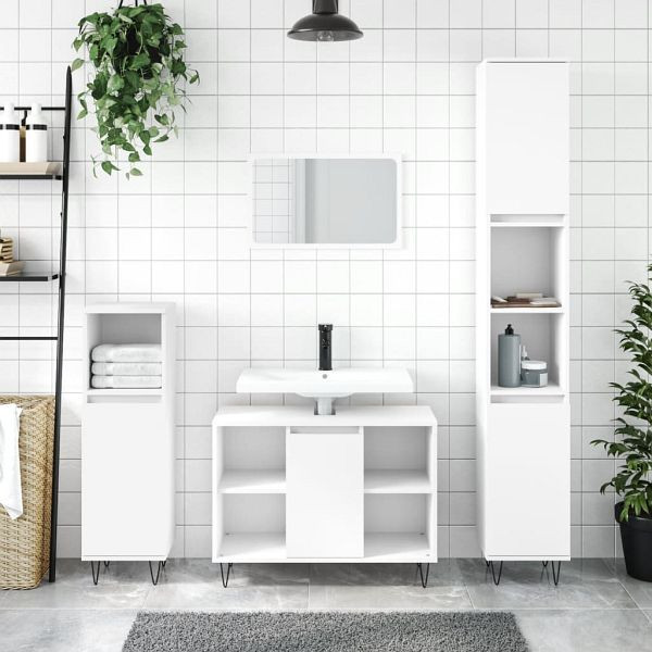 vidaXL 3-teilig Badmöbel-Set Weiß Holzwerkstoff, 3190299