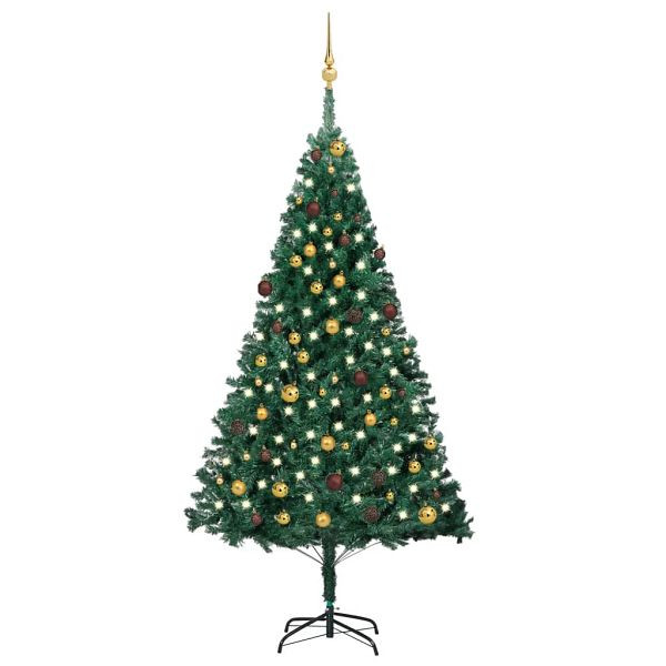 vidaXL Künstlicher Weihnachtsbaum mit Beleuchtung & Kugeln Grün 210 cm, 3077537