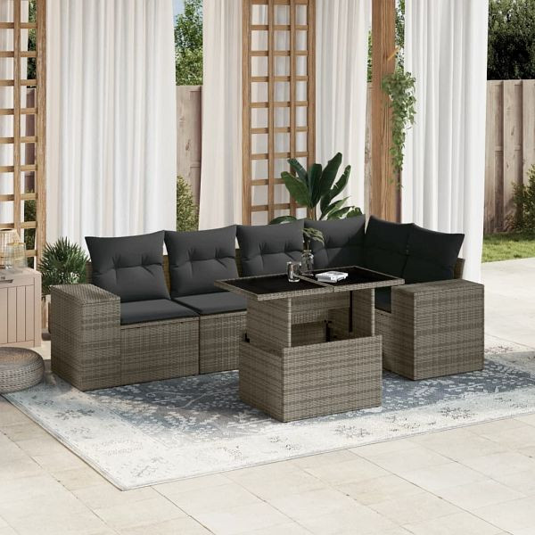 vidaXL 6-teilig Garten-Sofagarnitur mit Kissen Grau Poly Rattan, 3269150