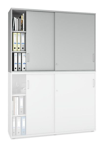 Deskin Schiebetüren-Aufsatzschrank MULTI MODUL-PRO, Dekor lichtgrau, B 1600 x H 1110 x T 420 mm, 352285