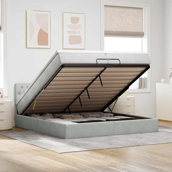 vidaXL Ottoman-Bett mit Matratze Hellgrau 200x200 cm Samt, 3311867