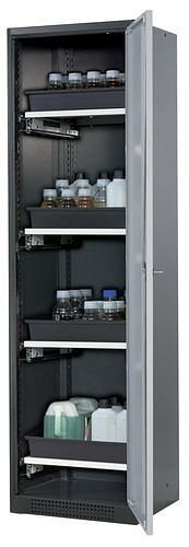 asecos Chemikalienschrank Systema-T CS-54R, Korpus anthrazit, Flügeltüren silber, 4 Tablarauszüge, 208895