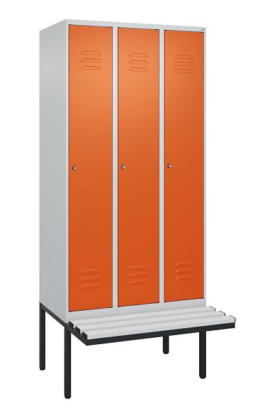 C+P Umkleidespind Classic PLUS, 3 Abteile, 2120x900x815mm, 7035/2004, Zylinderschlösser, 3 Doppel-Haken, 0800407-30 S10122