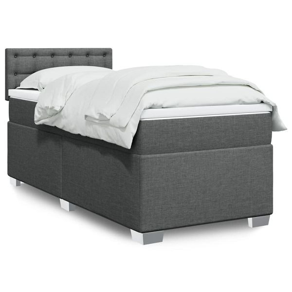 vidaXL Boxspringbett mit Matratze Dunkelgrau 90x190 cm Stoff, 3288058