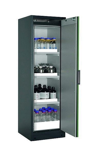 asecos Sicherheitsschrank Q-CLASSIC-90, Q90.195.060.R in resedagrün RAL 6011 mit 3x Wannenboden Standard (Polypropylen), 30073-048-33417