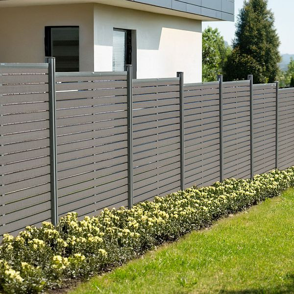 HOME DELUXE WPC Sichtschutzzaun ALIRA Dunkelgrau- 4 x Element + 6 x Pfosten, 74806