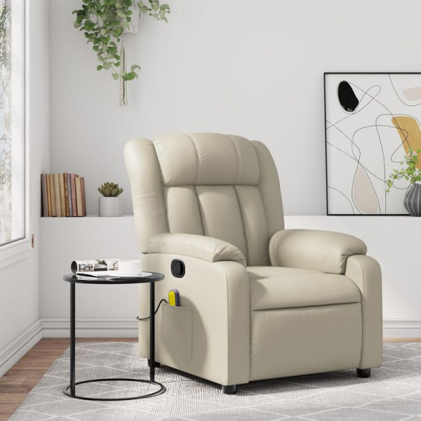vidaXL Massagesessel mit Relaxfunktion, Kunstleder, Creme, 3206241