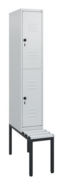 C+P Doppelstöckiger Spind Classic PLUS, Bank, 1950x300x815mm, 7035/7035, Drehriegel, mit untergebauter Sitzbank, 0803505-10 S10069