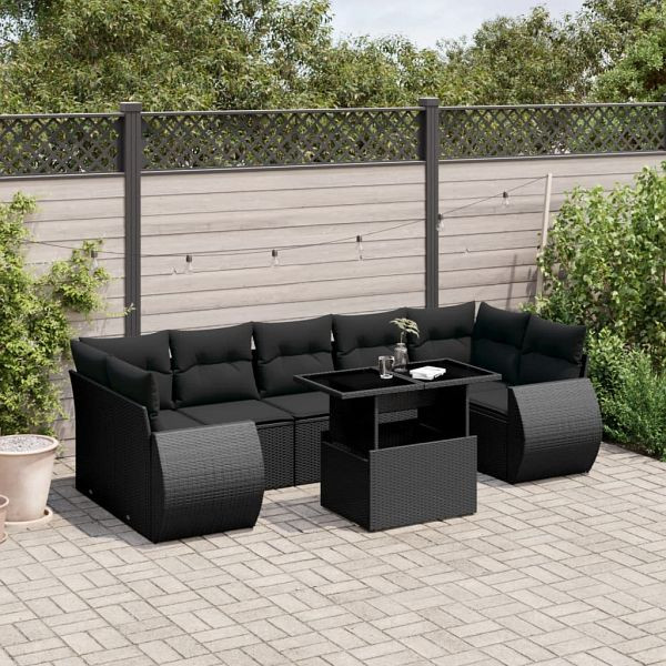 vidaXL 8-teilig Garten-Sofagarnitur mit Kissen Schwarz Poly Rattan, 3268405