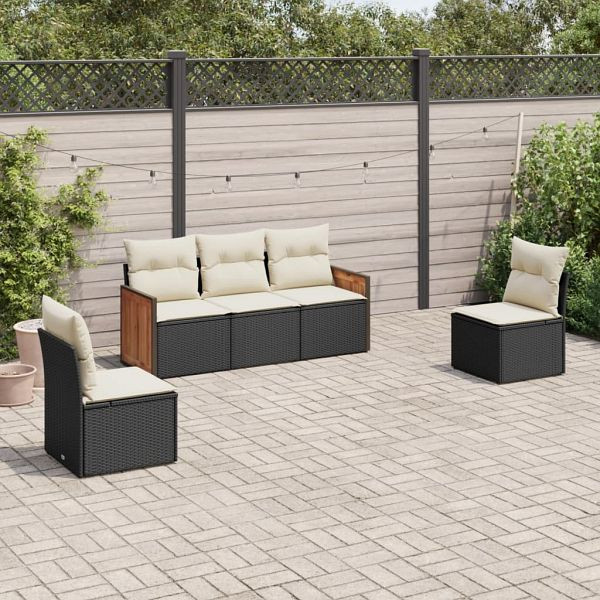 vidaXL 5-teilig Garten-Sofagarnitur mit Kissen Schwarz Poly Rattan, 3259928