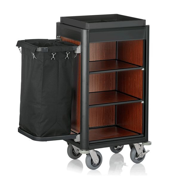 WAS Zimmerservicewagen Isabella, 1 Wäschesack, 95 x 53, x 116 cm, schwarze Kantenprofile & dunkle Holzoptik, 4459001
