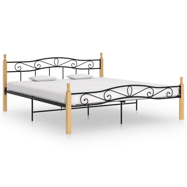 vidaXL Bettgestell Schwarz Metall und Massivholz Eiche 200x200 cm, 324917