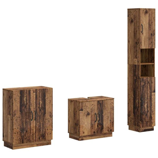 vidaXL 3-teiliges Badezimmer-Schranksystem HOORN Altholz Holzwerkstoff, 3417475
