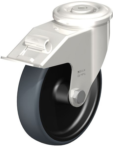 Blickle LEXR-TPA 160G-FI-ELS Edelstahl-Lenkrolle mit Rückenloch & Feststeller, Thermoplastisches Gummi-Elastomer, Grau, 853616