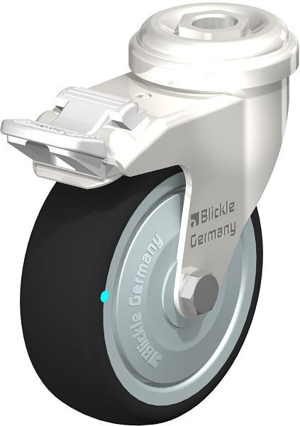 Blickle LRXA-PATH 75KD-FI-FK Edelstahl-Apparate-Lenkrolle mit Rückenloch & Feststeller, Thermoplastisches Polyurethan, Grau, 760906