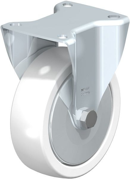 Blickle BK-SPO 125K-1-FA Stahlblech-Bockrolle, schwere Ausführung, mit Anschraubplatte, Polyamid, Weiß, 366690