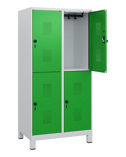 C+P Doppelstöckiger Spind Evolo PLUS, Füße, 4 Fächer, 1630x800x500mm, 7035/6037, Drehriegel, 0493105-22 S10011