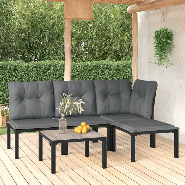 vidaXL 5-tlg. Garten-Lounge-Set Schwarz und Grau Poly Rattan, 3187744
