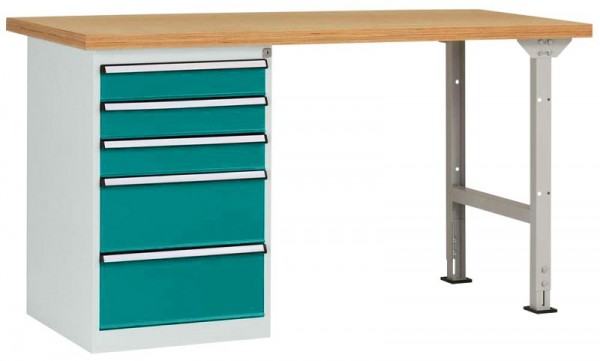 Manuflex Werkbanksystem COMBI Modell 7 mit Multiplexplatte, BxTxH = 2000 x 700 x 840 mm, Wasserblau, WC5116.5021