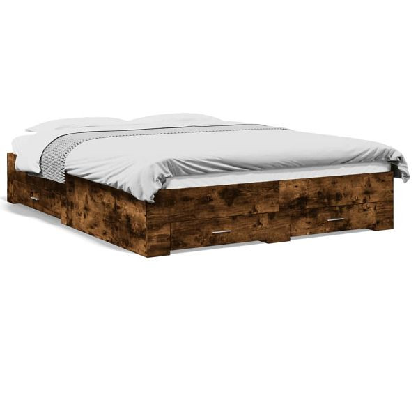 vidaXL Bettgestell mit Schubladen Räuchereiche 150x200cm Holzwerkstoff, 3280381