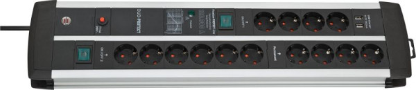 Brennenstuhl Premium-Protect-Line Gaming-Steckdosenleiste 14-fach mit 2x Schalter und Überspannungsschutz (3m Kabel, 2-fach USB 3,1 A), 1392000232