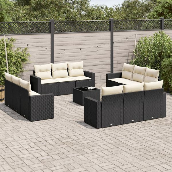 vidaXL 13-teilig Garten-Sofagarnitur mit Kissen Schwarz Poly Rattan, 3251113