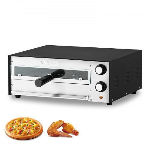 VEVOR elektrischer Pizzaofen 305 mm, 1450 W, bis 300 °C, mit Zeit- & Temperaturregelung, multifunktional, Schwarz, CLMDRPSLDCSXPIGL5001V2