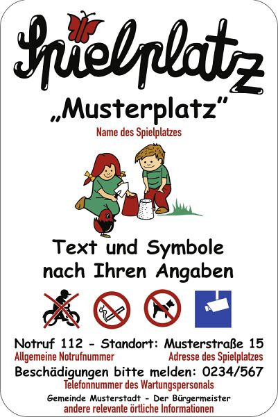 Moedel Spielplatzschild Sonderanfertigung, Aluminium, 500x750 mm, 60213