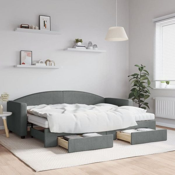 vidaXL Tagesbett Ausziehbar mit Schubladen Dunkelgrau 80x200 cm Stoff, 3197238