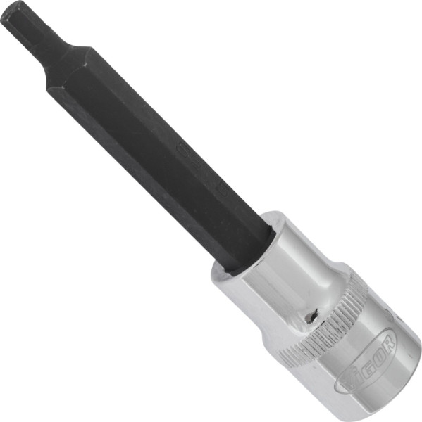 VIGOR Innensechskant Schraubendreher-Einsatz, Vierkant hohl 12,5 mm (1/2 Zoll), Innen-Sechskant Profil, 5 mm, Länge: 100 mm, V2072