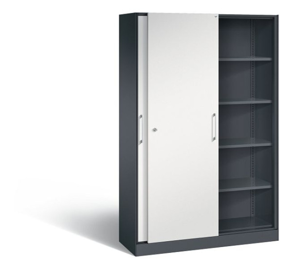 C+P Schiebetürenschrank Asisto, H1980xB1200xT435mm, Farbe: Schwarzgrau / Lichtgrau, Bügelgriff, 5 OH, 142001-000 S10100