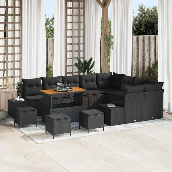 vidaXL Garten-Sofa-Set mit Kissen 12-teilig Schwarz 110 x 55 x 71 cm, 3364779
