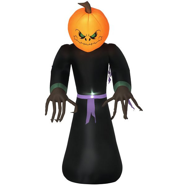 HOMCOM 210 cm Aufblasbar Kürbisgeist, Halloween Horror Deko mit LED Beleuchtung, Halloween-Dekoration, 844-186